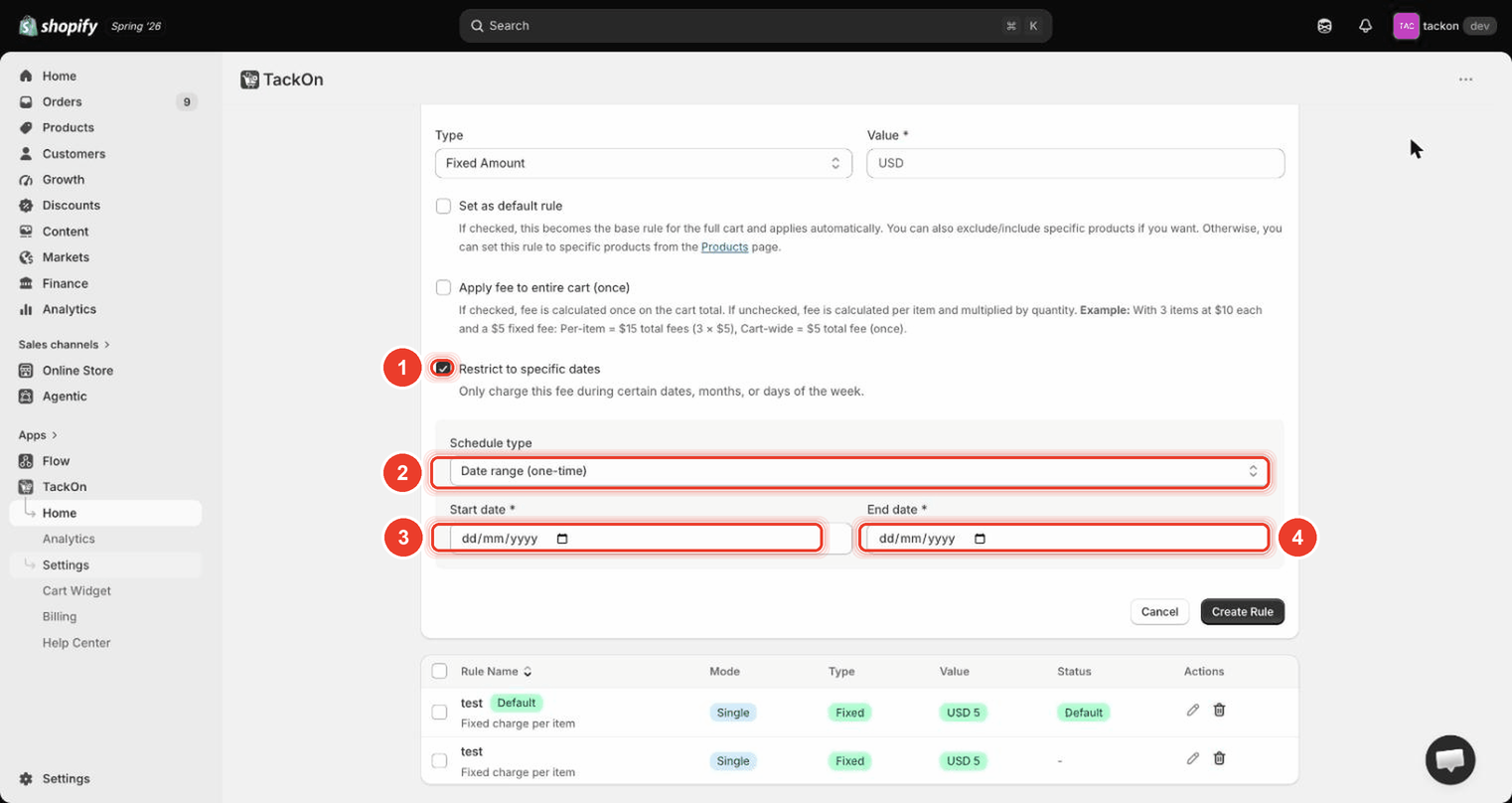 The Create Charge Rule form with
